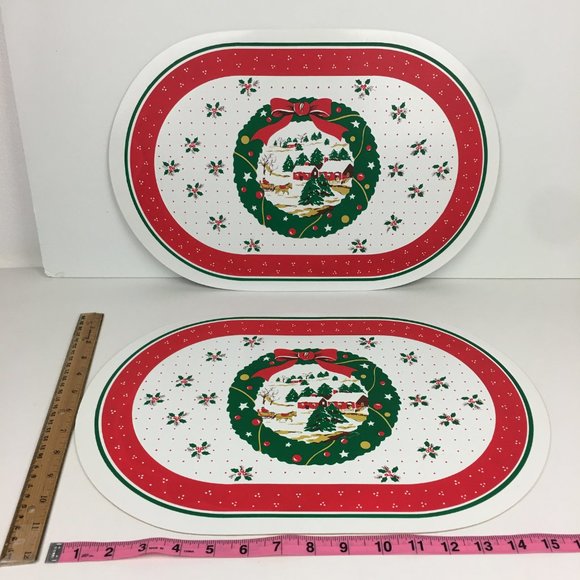 Vtg Lot of 7 Christmas Holiday Winter Vinyl Placemats Kitchen Dinner Dining READ - Picture 4 of 9